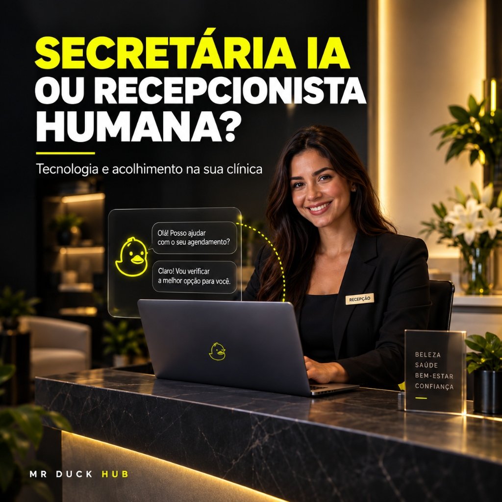 Recepcionista da clínica trabalhando em harmonia com a Secretária IA no WhatsApp
